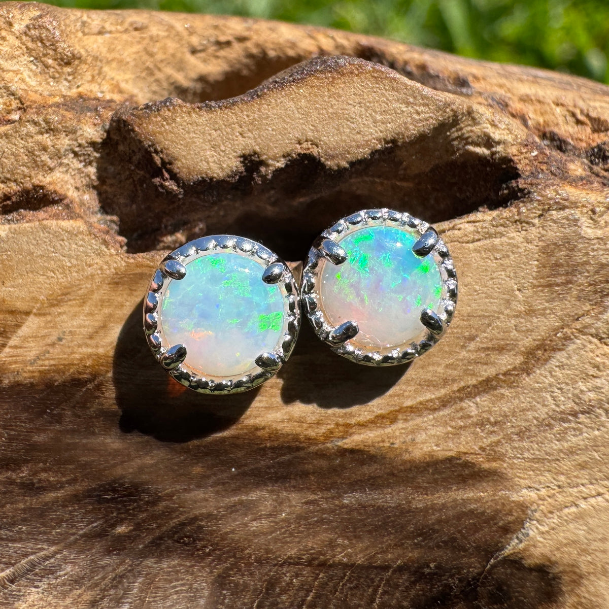 0.8ct Coober Pedy Opal Stud Earrings ~ 'Lake Tinaroo Blues' | 925 Sterling Silver | Solid Australian Opal