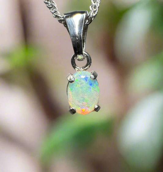 'Port Douglas Light' ~ Handcrafted 0.6ct Solid Coober Pedy Opal Sterling Silver Pendant Necklace