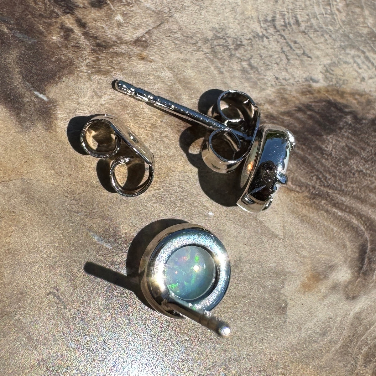 0.8ct Coober Pedy Opal Stud Earrings ~ 'Lake Tinaroo Blues' | 925 Sterling Silver | Solid Australian Opal