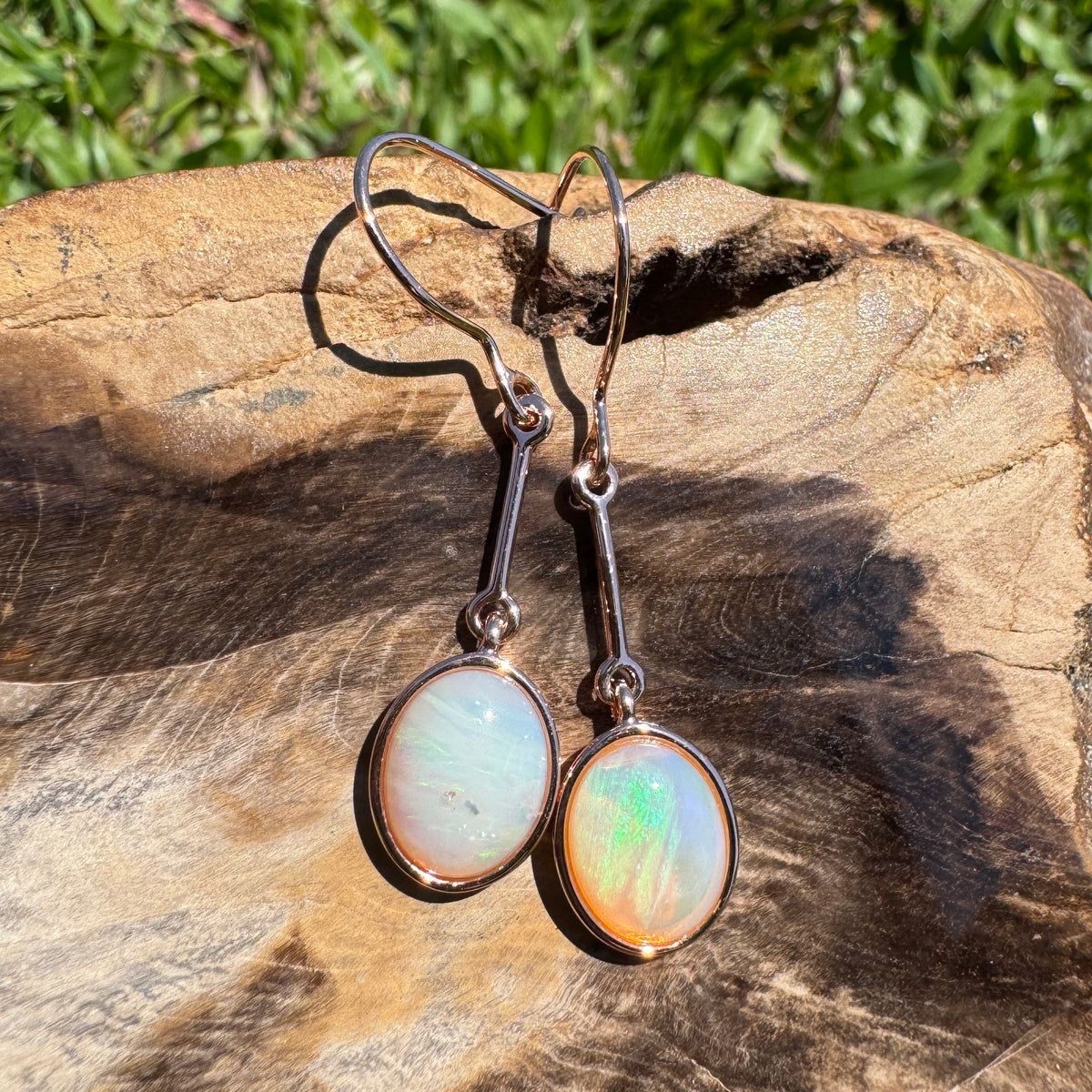 2.4ct Coober Pedy Opal Hook Earrings ~ 'Hopkins Falls Drops' | Rose Gold Coated 925 Sterling Silver | Solid Australian Opal