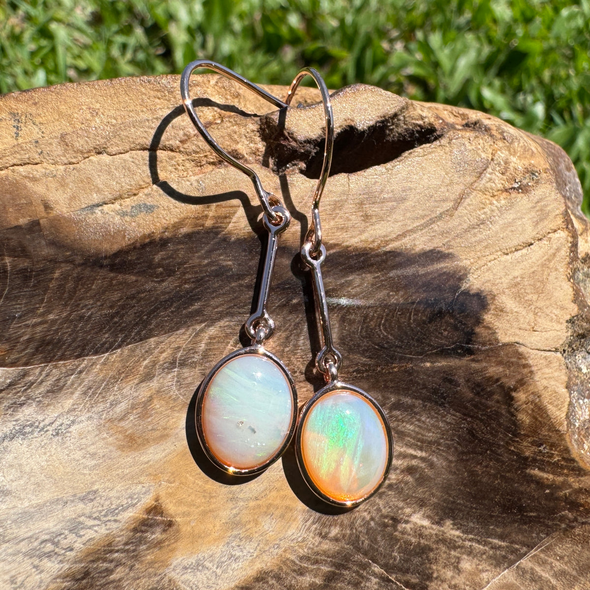2.4ct Coober Pedy Opal Hook Earrings ~ 'Hopkins Falls Drops' | Rose Gold Coated 925 Sterling Silver | Solid Australian Opal