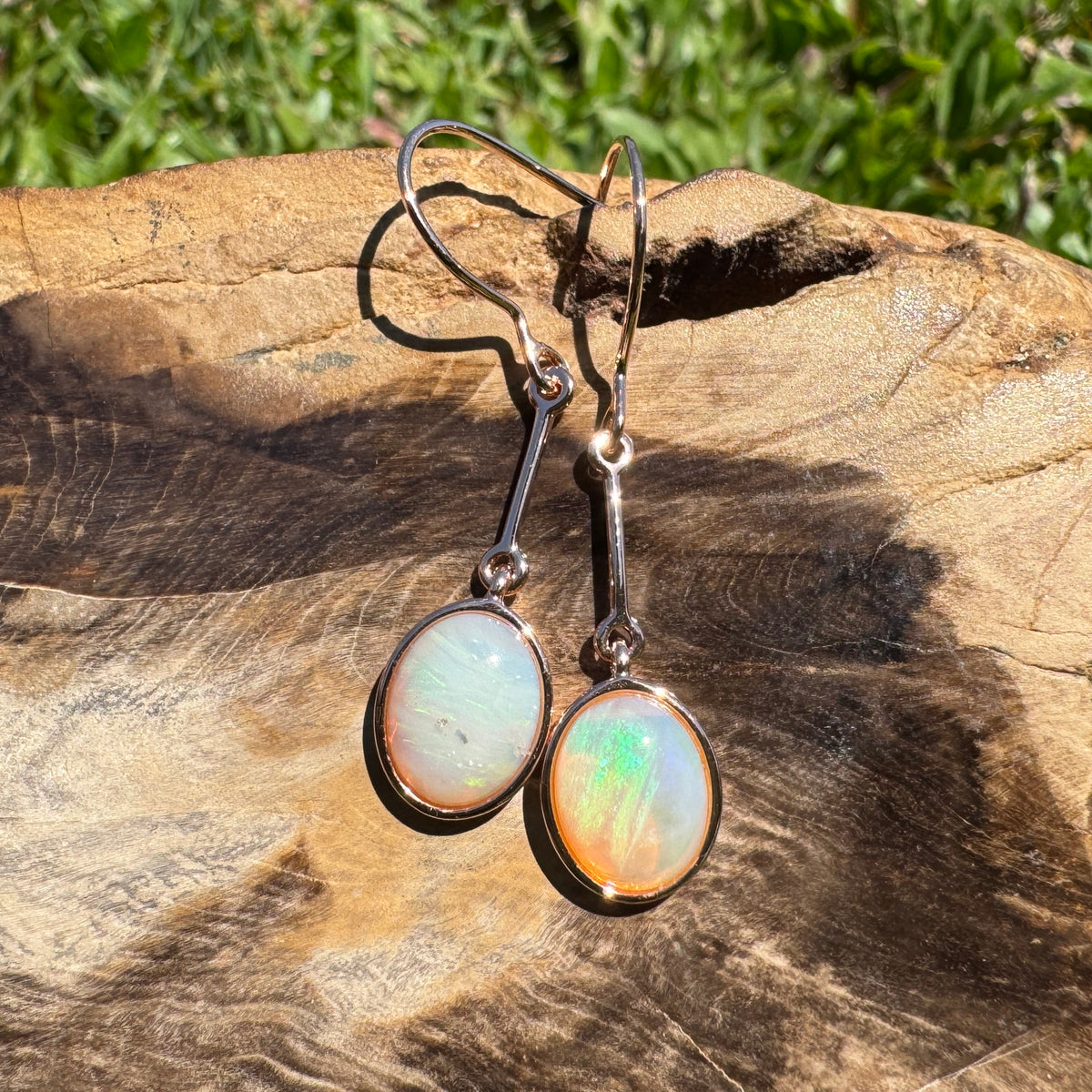 2.4ct Coober Pedy Opal Hook Earrings ~ 'Hopkins Falls Drops' | Rose Gold Coated 925 Sterling Silver | Solid Australian Opal