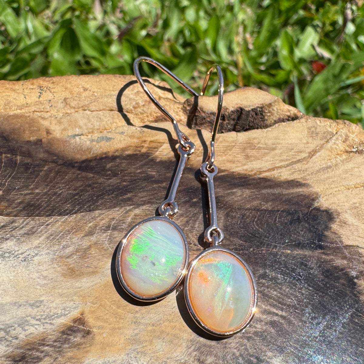 2.4ct Coober Pedy Opal Hook Earrings ~ 'Hopkins Falls Drops' | Rose Gold Coated 925 Sterling Silver | Solid Australian Opal