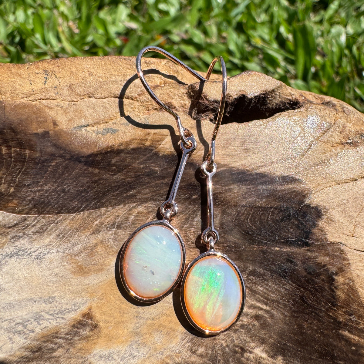 2.4ct Coober Pedy Opal Hook Earrings ~ 'Hopkins Falls Drops' | Rose Gold Coated 925 Sterling Silver | Solid Australian Opal
