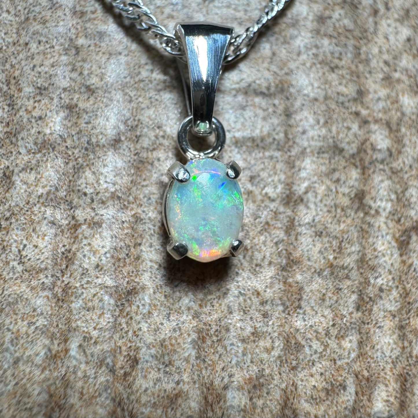 'Port Douglas Light' ~ Handcrafted 0.6ct Solid Coober Pedy Opal Sterling Silver Pendant Necklace