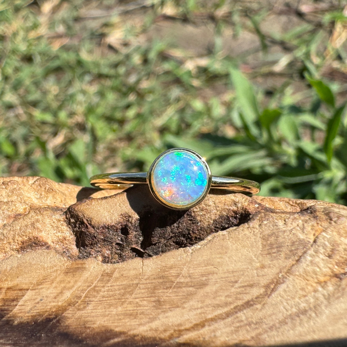 0.4ct Coober Pedy Opal Ring ~ 'Bay of Fires Gold' | 14ct Yellow Gold | Solid Australian Opal