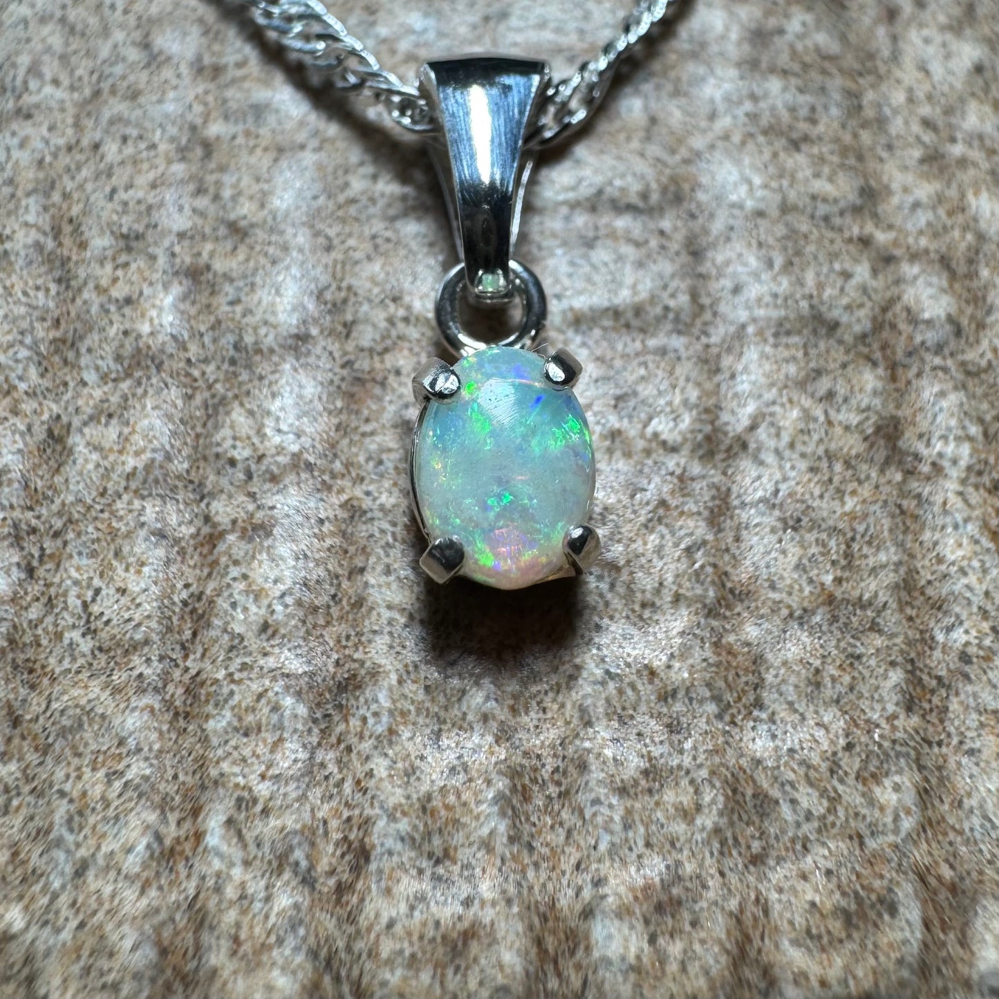 'Port Douglas Light' ~ Handcrafted 0.6ct Solid Coober Pedy Opal Sterling Silver Pendant Necklace