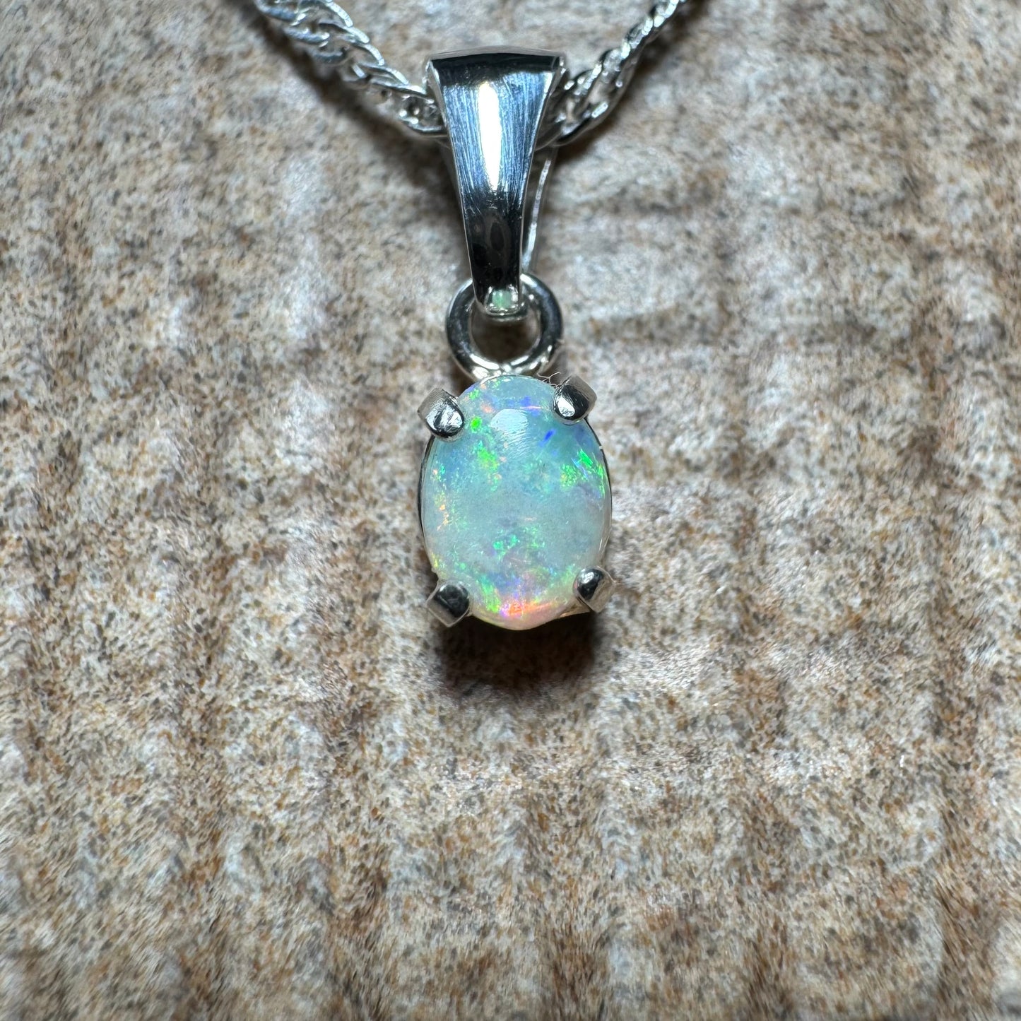 'Port Douglas Light' ~ Handcrafted 0.6ct Solid Coober Pedy Opal Sterling Silver Pendant Necklace