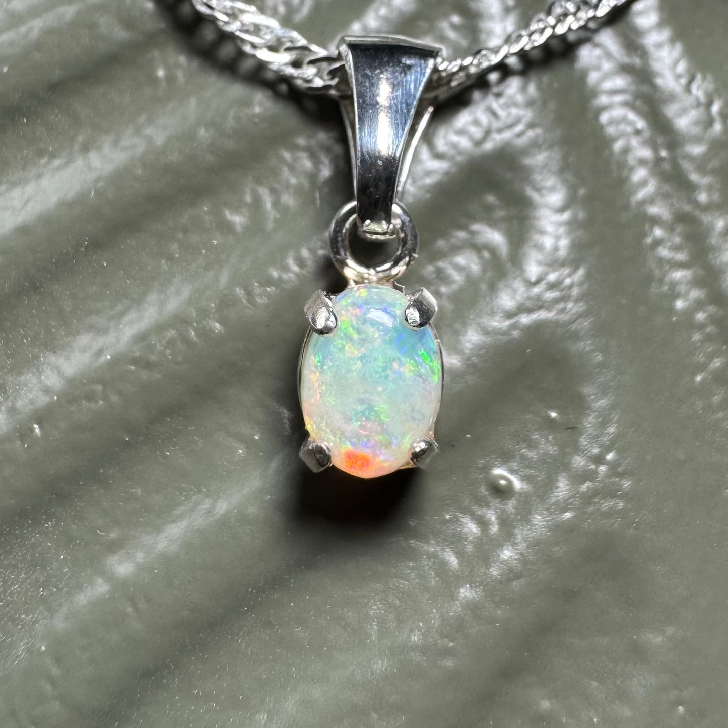 'Port Douglas Light' ~ Handcrafted 0.6ct Solid Coober Pedy Opal Sterling Silver Pendant Necklace