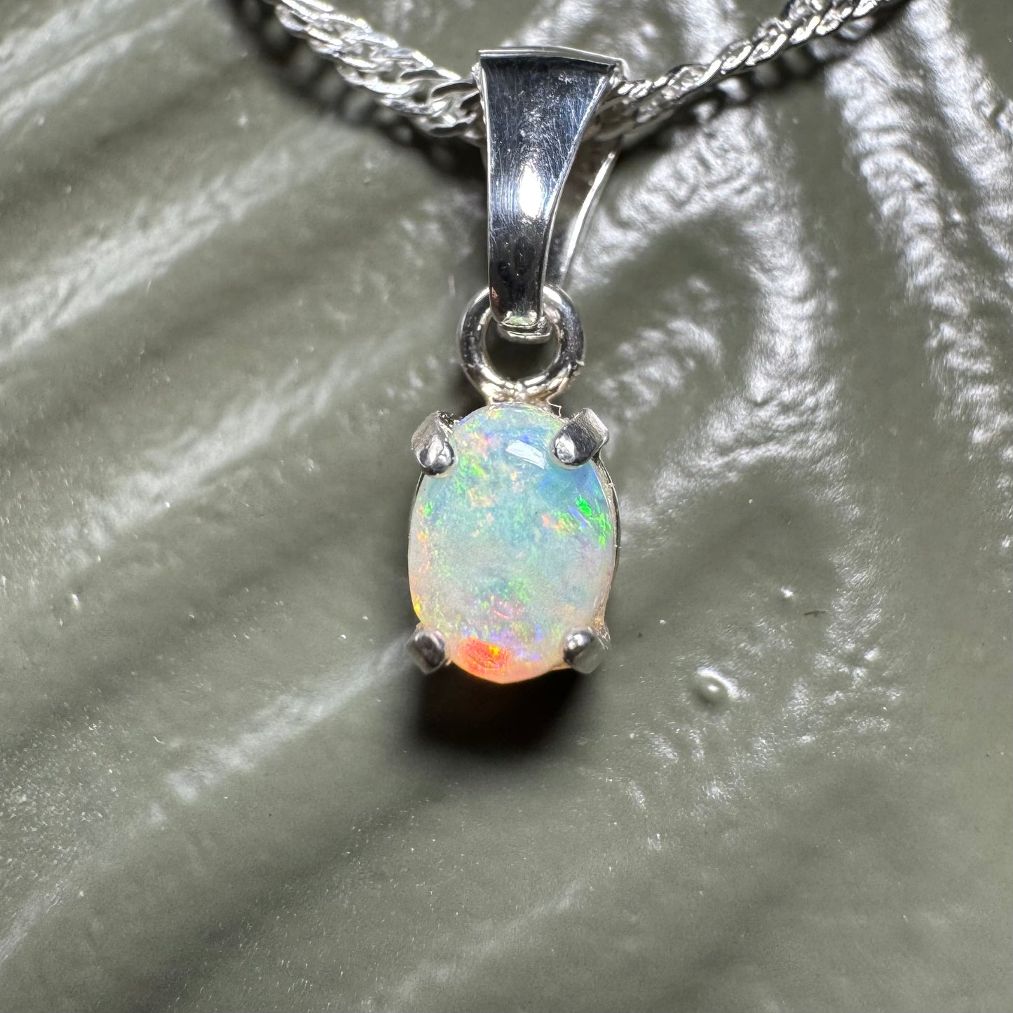 'Port Douglas Light' ~ Handcrafted 0.6ct Solid Coober Pedy Opal Sterling Silver Pendant Necklace