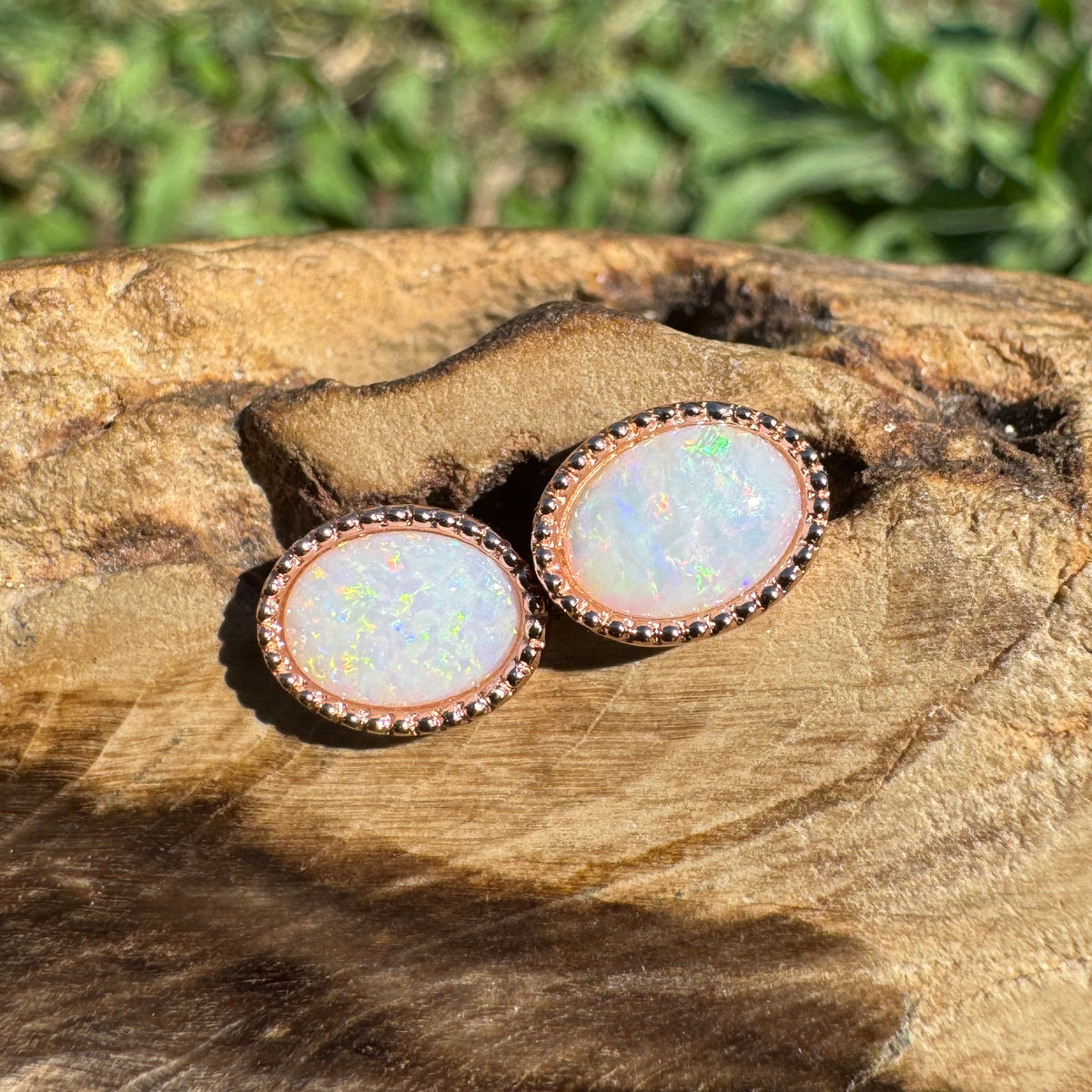 1.2ct Coober Pedy Opal Stud Earrings ~ 'Victor Harbor Glow' | Rose Gold Coated 925 Sterling Silver | Solid Australian Opal