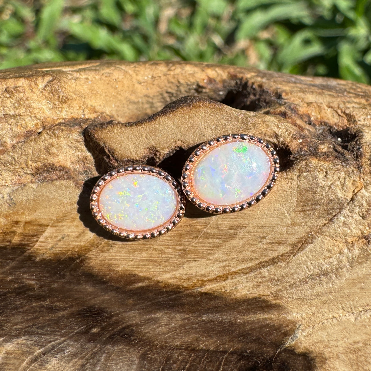 1.2ct Coober Pedy Opal Stud Earrings ~ 'Victor Harbor Glow' | Rose Gold Coated 925 Sterling Silver | Solid Australian Opal