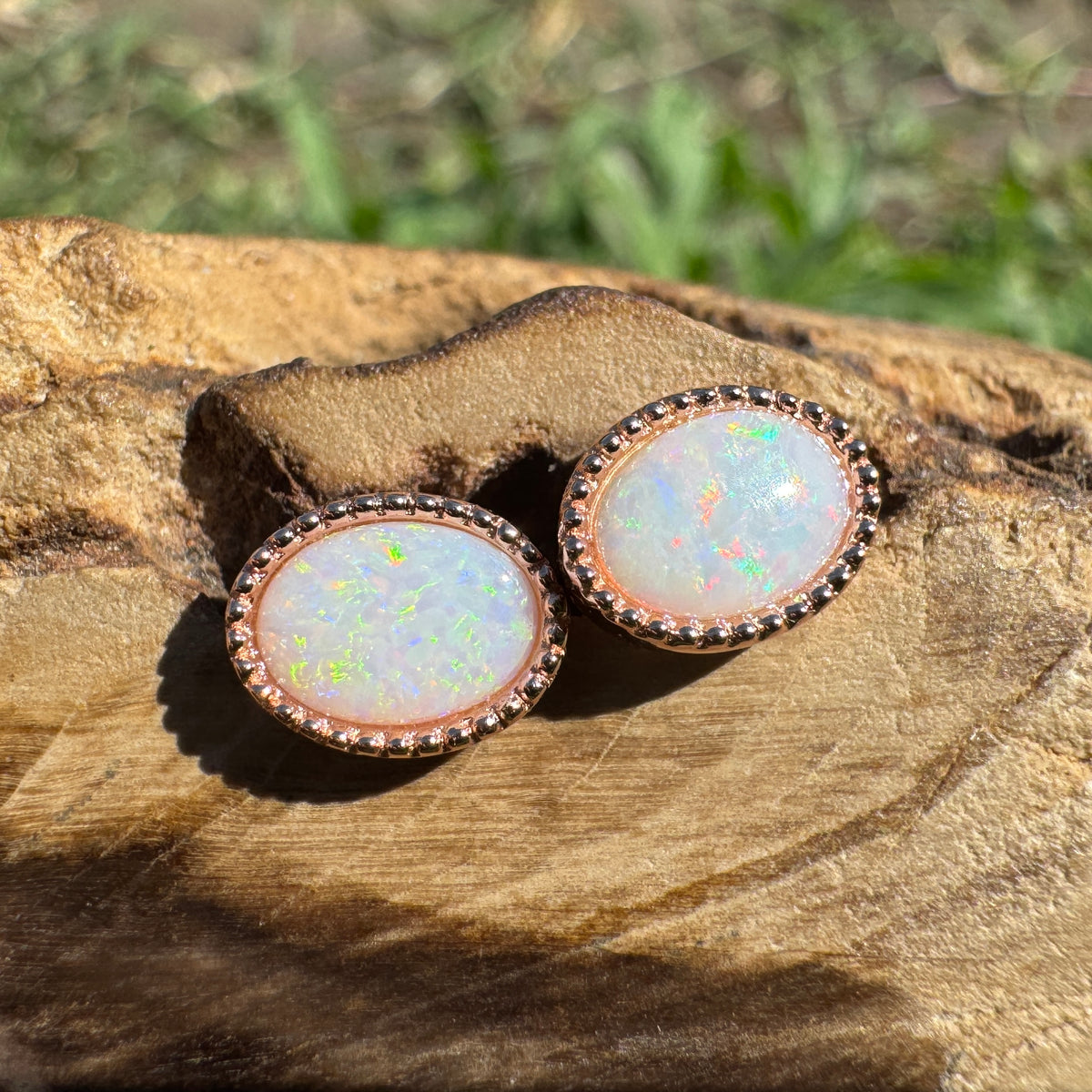 1.2ct Coober Pedy Opal Stud Earrings ~ 'Victor Harbor Glow' | Rose Gold Coated 925 Sterling Silver | Solid Australian Opal