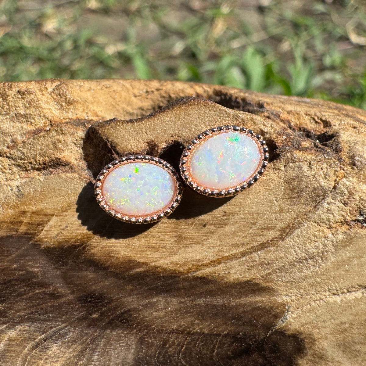 1.2ct Coober Pedy Opal Stud Earrings ~ 'Victor Harbor Glow' | Rose Gold Coated 925 Sterling Silver | Solid Australian Opal