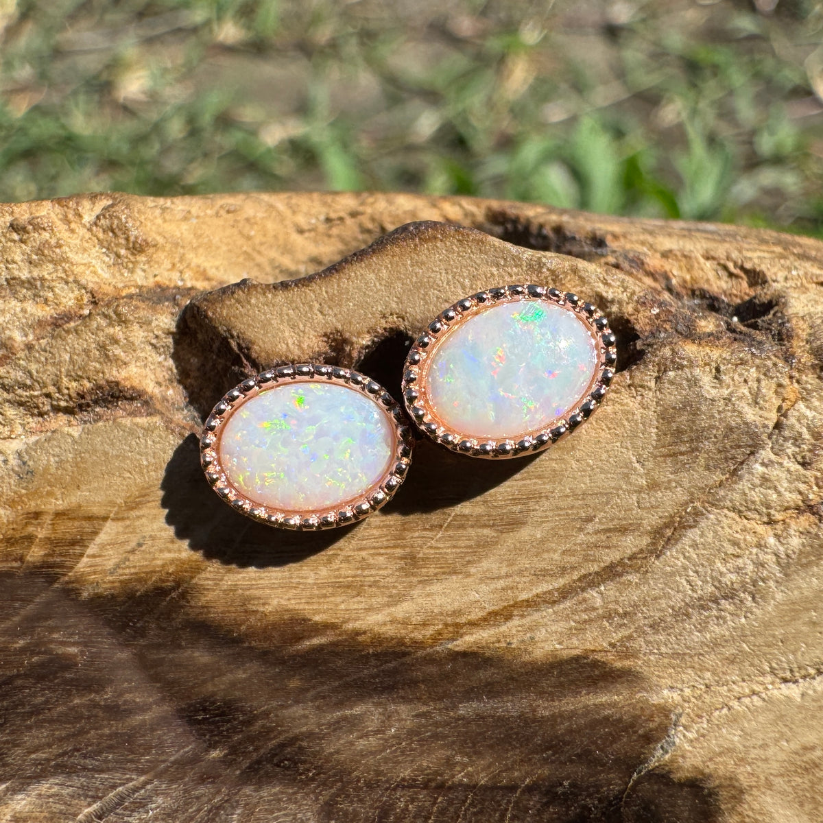 1.2ct Coober Pedy Opal Stud Earrings ~ 'Victor Harbor Glow' | Rose Gold Coated 925 Sterling Silver | Solid Australian Opal