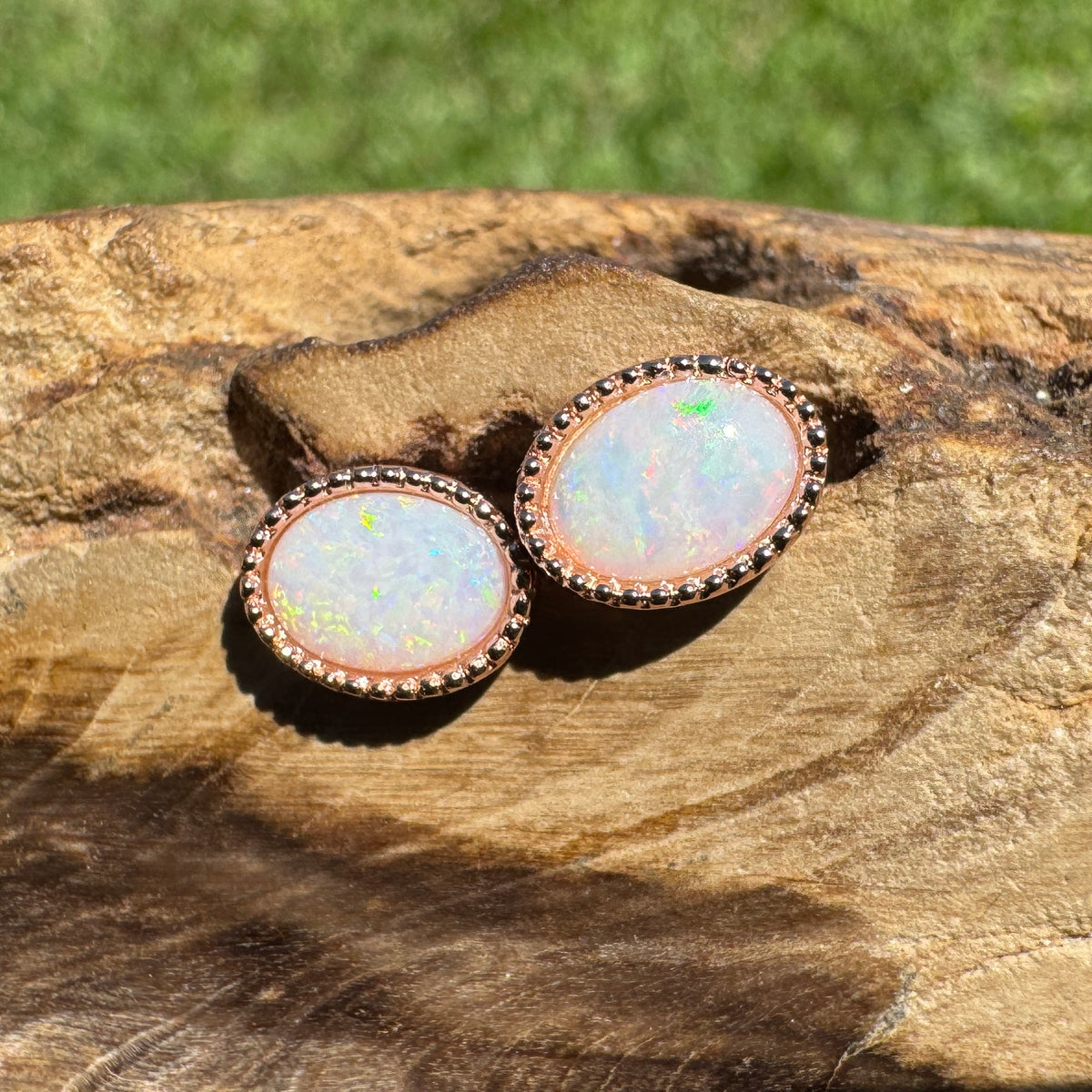1.2ct Coober Pedy Opal Stud Earrings ~ 'Victor Harbor Glow' | Rose Gold Coated 925 Sterling Silver | Solid Australian Opal