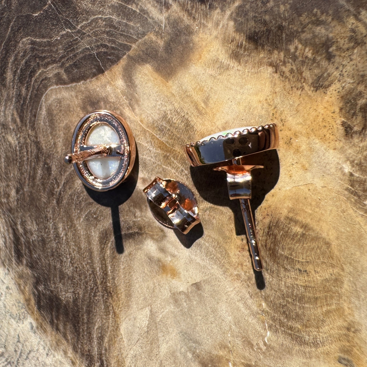 1.2ct Coober Pedy Opal Stud Earrings ~ 'Victor Harbor Glow' | Rose Gold Coated 925 Sterling Silver | Solid Australian Opal