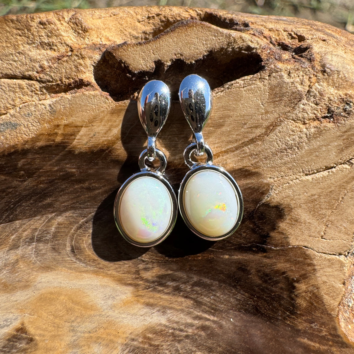 1.4ct Coober Pedy Opal Stud Drop Earrings ~ 'Redbank Gorge Ember' | 925 Sterling Silver | Solid Australian Opal