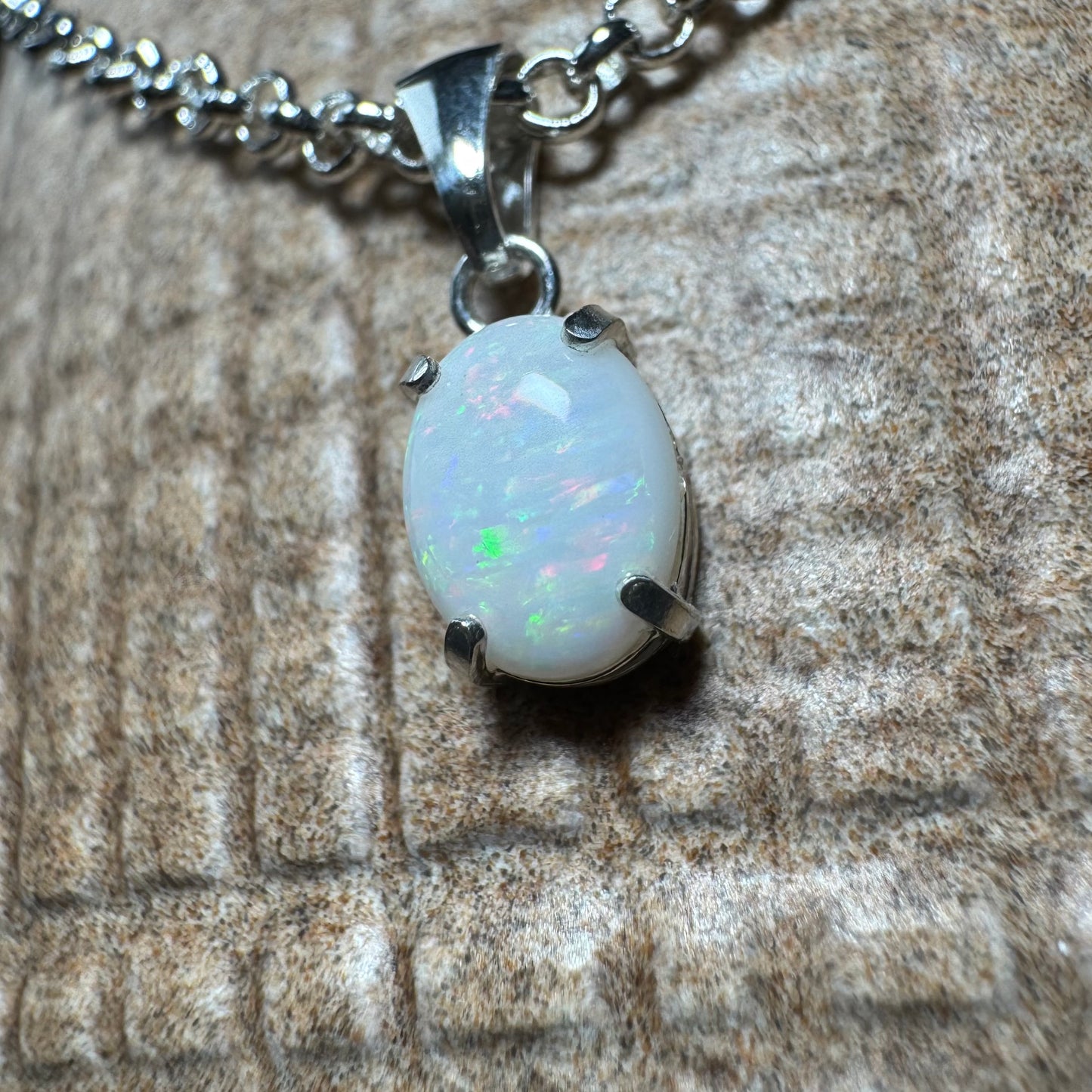 'Lake Eyre Glow' ~ Handcrafted 0.8ct Solid Coober Pedy Opal Sterling Silver Pendant Necklace