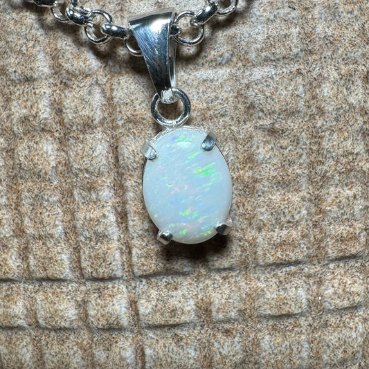 'Lake Eyre Glow' ~ Handcrafted 0.8ct Solid Coober Pedy Opal Sterling Silver Pendant Necklace