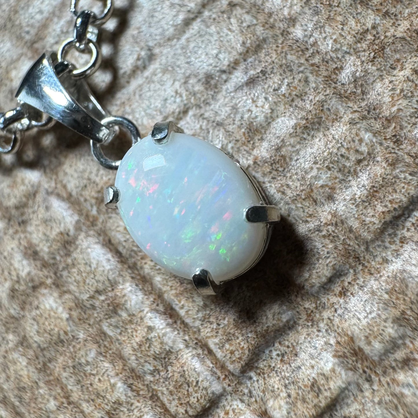 'Lake Eyre Glow' ~ Handcrafted 0.8ct Solid Coober Pedy Opal Sterling Silver Pendant Necklace