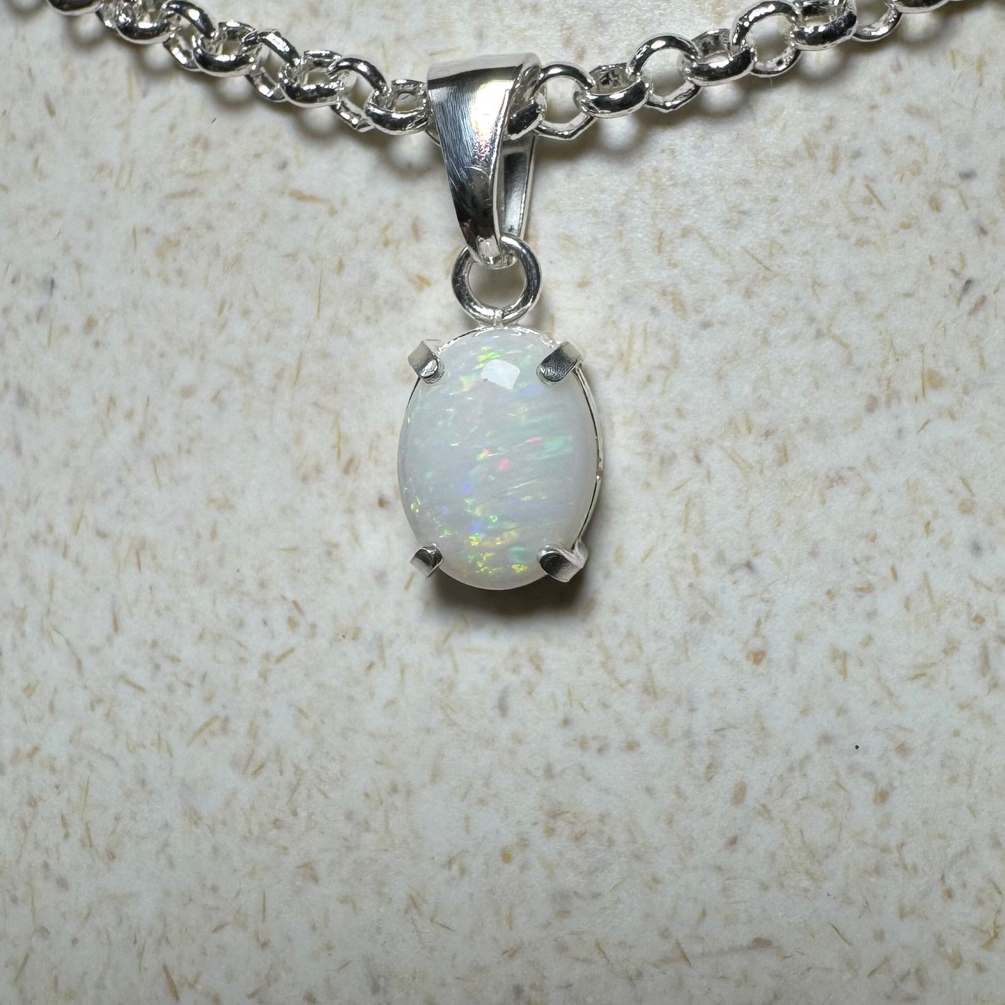 'Lake Eyre Glow' ~ Handcrafted 0.8ct Solid Coober Pedy Opal Sterling Silver Pendant Necklace