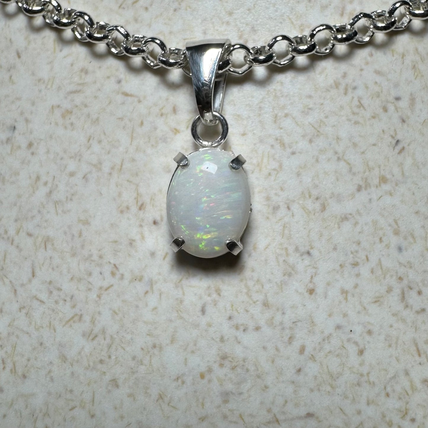 'Lake Eyre Glow' ~ Handcrafted 0.8ct Solid Coober Pedy Opal Sterling Silver Pendant Necklace