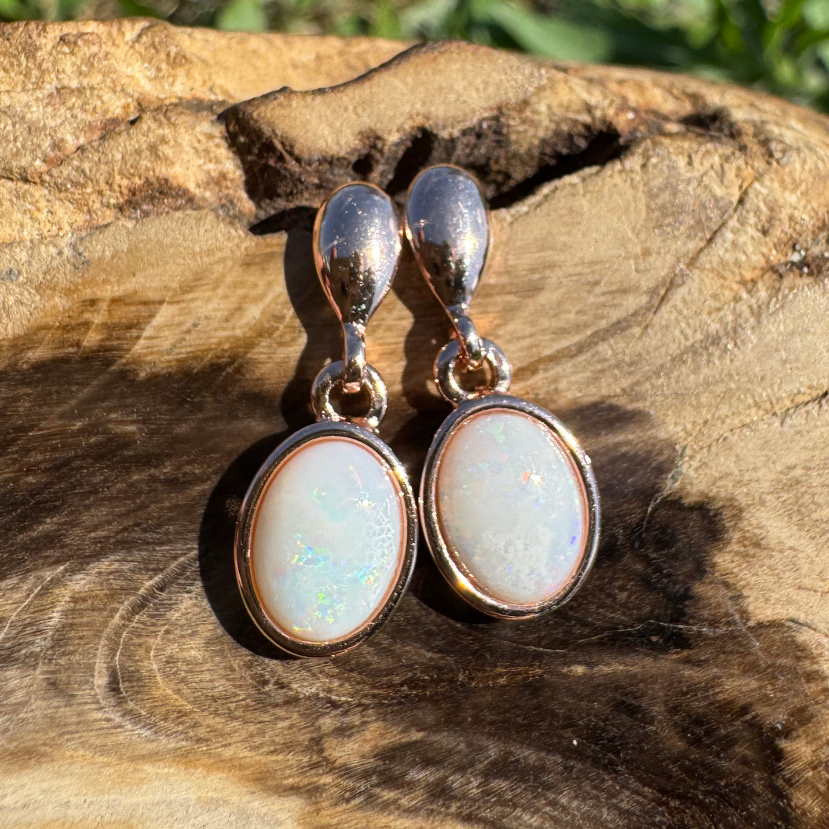 1.4ct Coober Pedy Opal Stud Drop Earrings ~ 'Kinchega Ember' | Rose Gold Coated 925 Sterling Silver | Solid Australian Opal