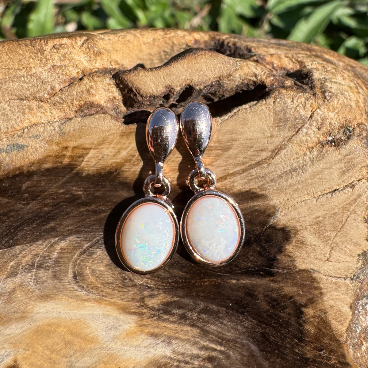 1.4ct Coober Pedy Opal Stud Drop Earrings ~ 'Kinchega Ember' | Rose Gold Coated 925 Sterling Silver | Solid Australian Opal