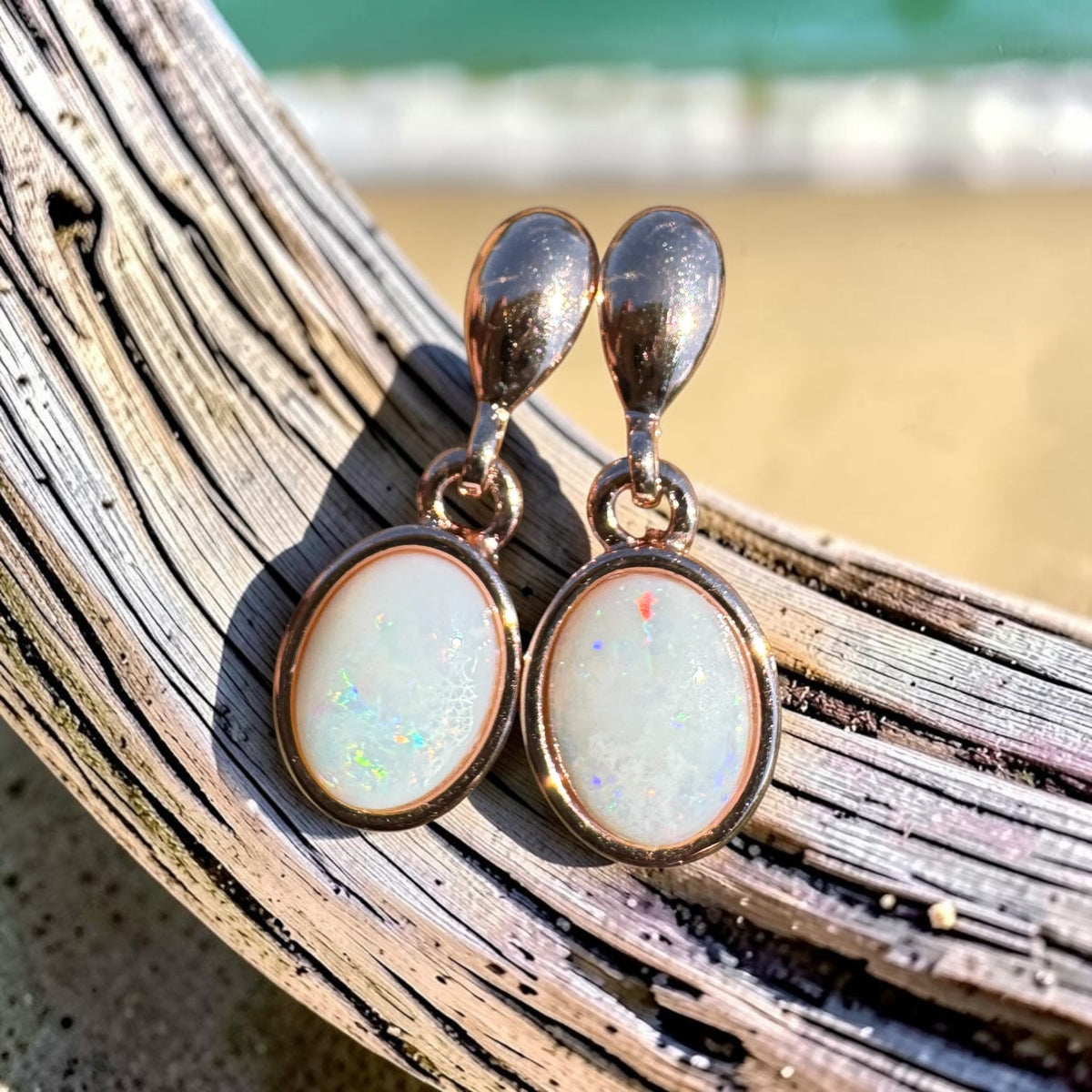 1.4ct Coober Pedy Opal Stud Drop Earrings ~ 'Kinchega Ember' | Rose Gold Coated 925 Sterling Silver | Solid Australian Opal