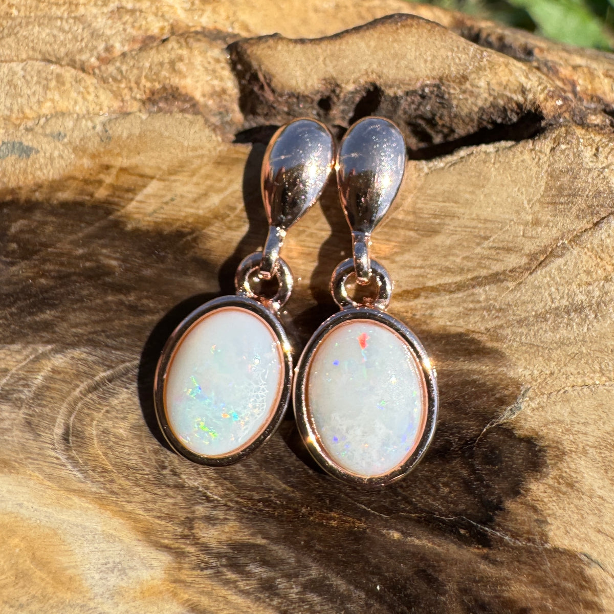 1.4ct Coober Pedy Opal Stud Drop Earrings ~ 'Kinchega Ember' | Rose Gold Coated 925 Sterling Silver | Solid Australian Opal