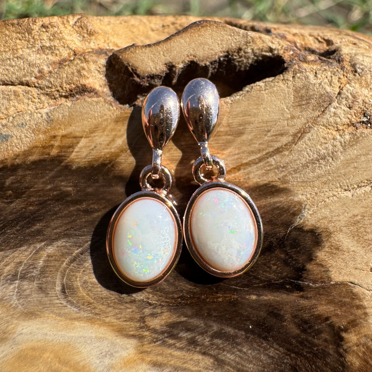 1.4ct Coober Pedy Opal Stud Drop Earrings ~ 'Kinchega Ember' | Rose Gold Coated 925 Sterling Silver | Solid Australian Opal