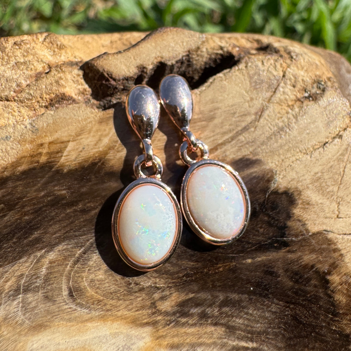 1.4ct Coober Pedy Opal Stud Drop Earrings ~ 'Kinchega Ember' | Rose Gold Coated 925 Sterling Silver | Solid Australian Opal