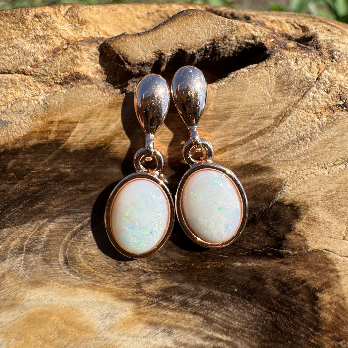 1.4ct Coober Pedy Opal Stud Drop Earrings ~ 'Kinchega Ember' | Rose Gold Coated 925 Sterling Silver | Solid Australian Opal