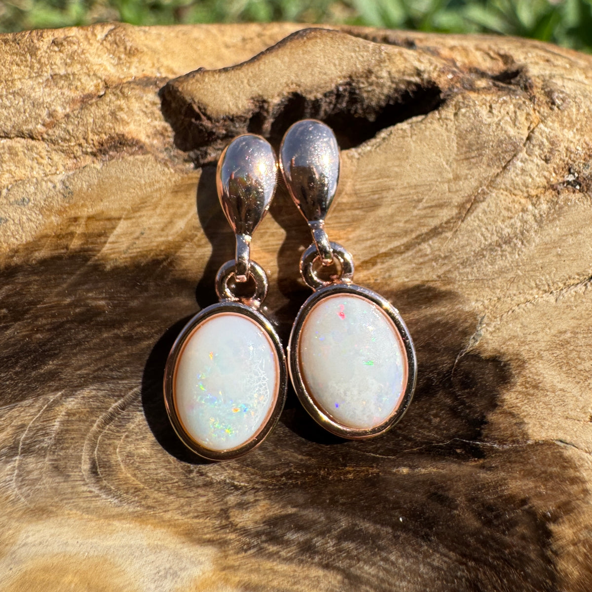 1.4ct Coober Pedy Opal Stud Drop Earrings ~ 'Kinchega Ember' | Rose Gold Coated 925 Sterling Silver | Solid Australian Opal