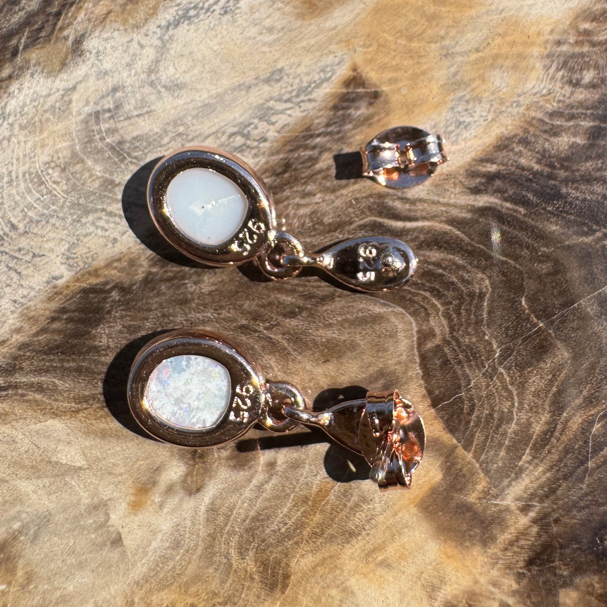 1.4ct Coober Pedy Opal Stud Drop Earrings ~ 'Kinchega Ember' | Rose Gold Coated 925 Sterling Silver | Solid Australian Opal