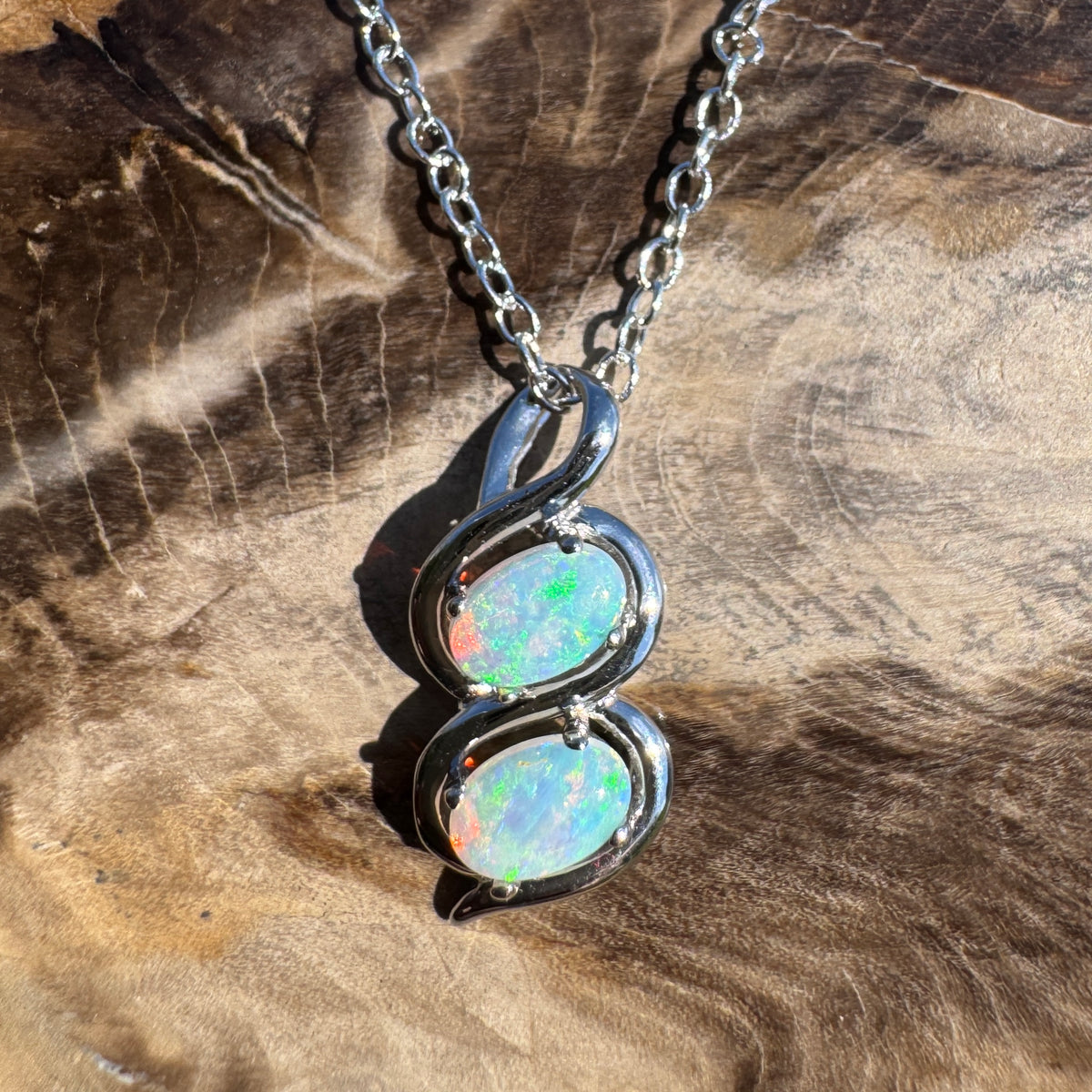 0.8ct Coober Pedy Opal Pendant Necklace ~ 'Mount Buller Sparkle' | 14ct White Gold | Solid Australian Opal