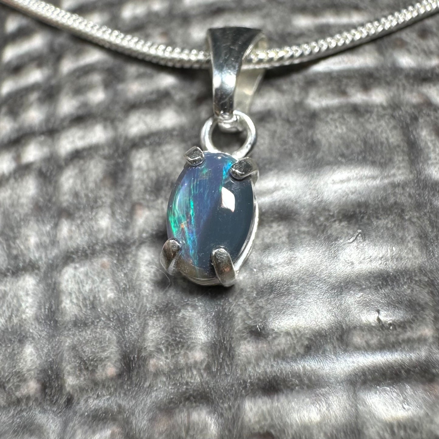 'Great Barrier Radiance' ~ Handcrafted 0.6ct Solid Lightning Ridge Opal Sterling Silver Pendant