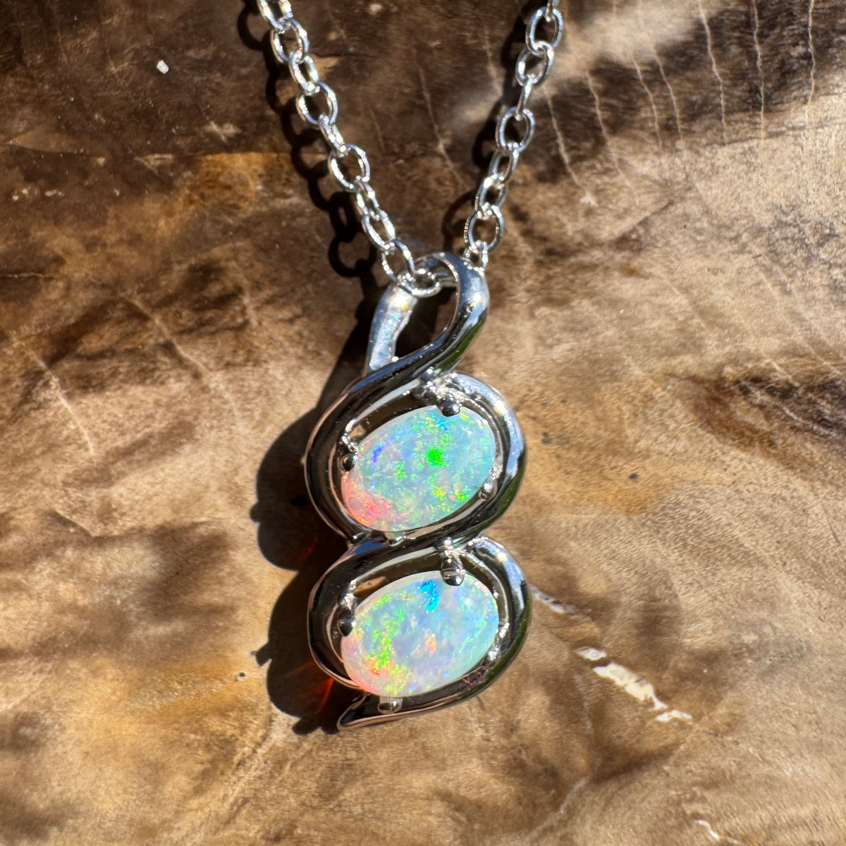 0.8ct Coober Pedy Opal Pendant Necklace ~ 'Mount Buller Sparkle' | 14ct White Gold | Solid Australian Opal