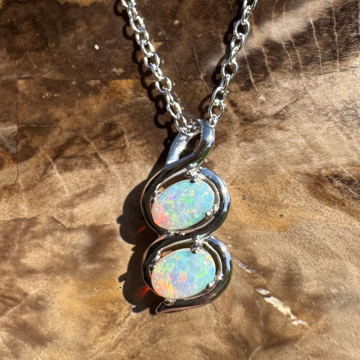 0.8ct Coober Pedy Opal Pendant Necklace ~ 'Mount Buller Sparkle' | 14ct White Gold | Solid Australian Opal
