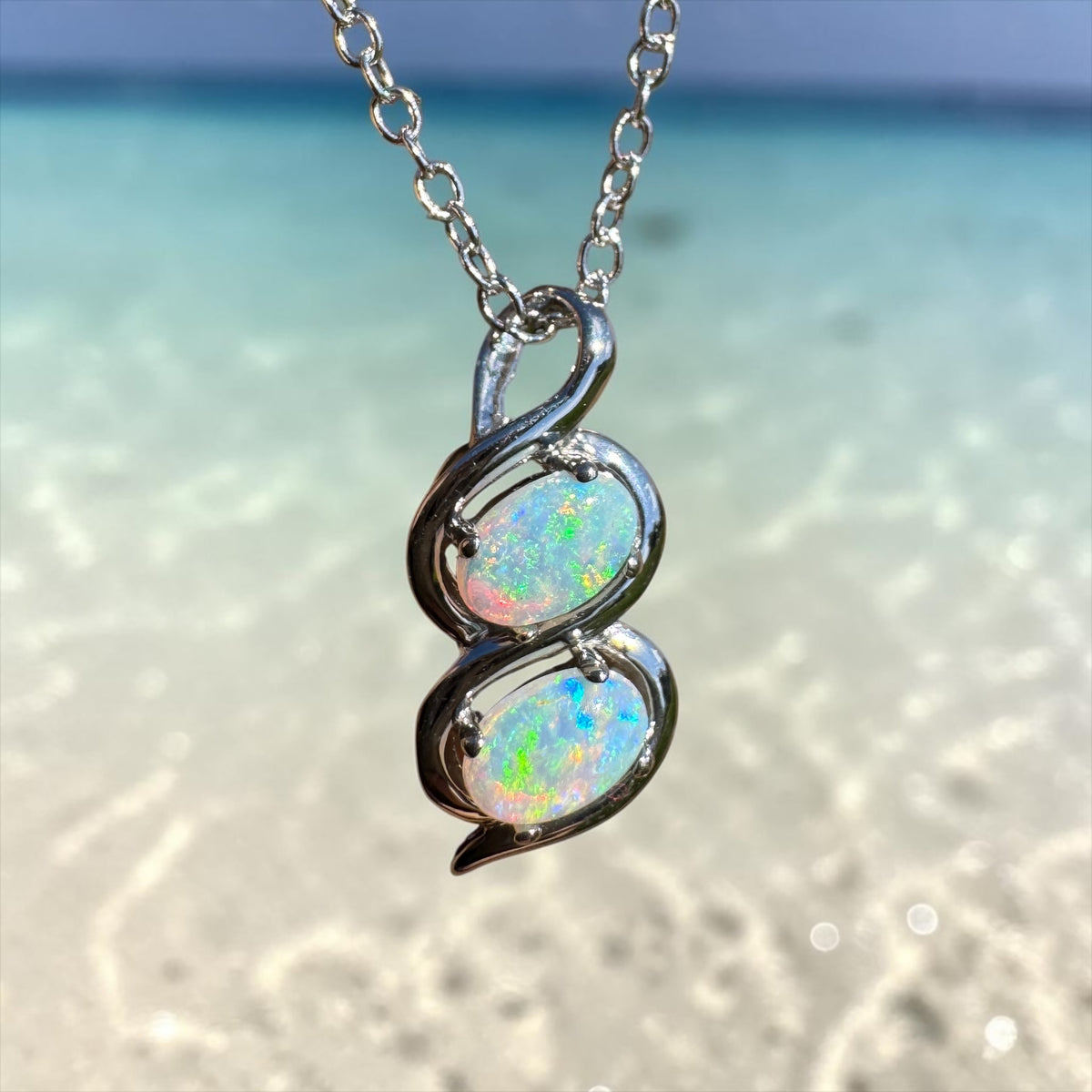 0.8ct Coober Pedy Opal Pendant Necklace ~ 'Mount Buller Sparkle' | 14ct White Gold | Solid Australian Opal