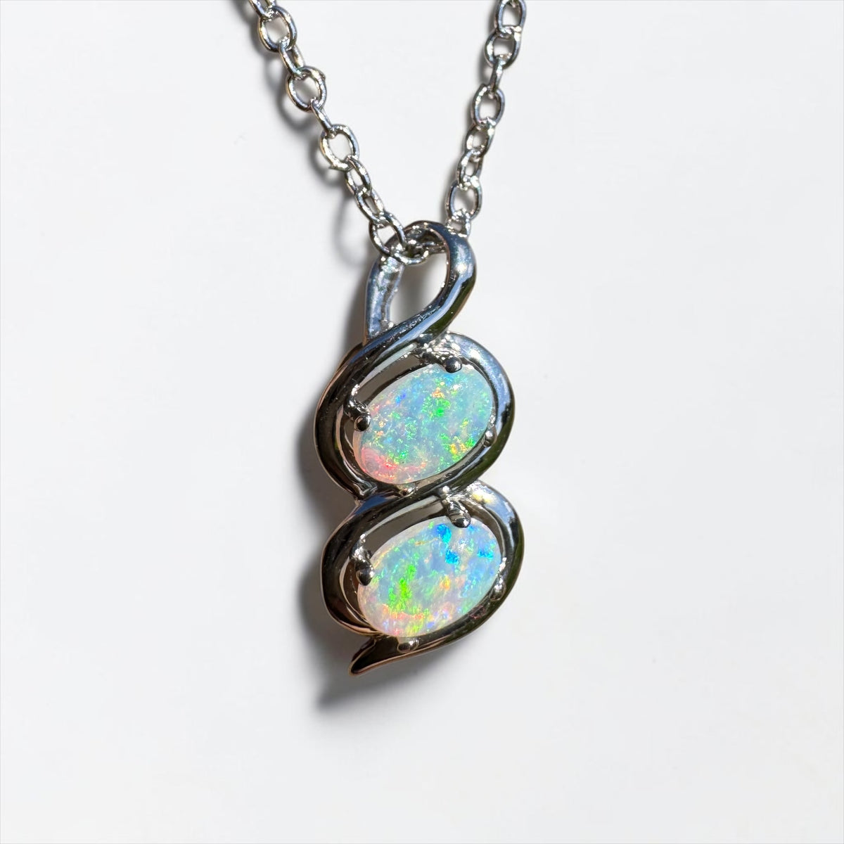 0.8ct Coober Pedy Opal Pendant Necklace ~ 'Mount Buller Sparkle' | 14ct White Gold | Solid Australian Opal