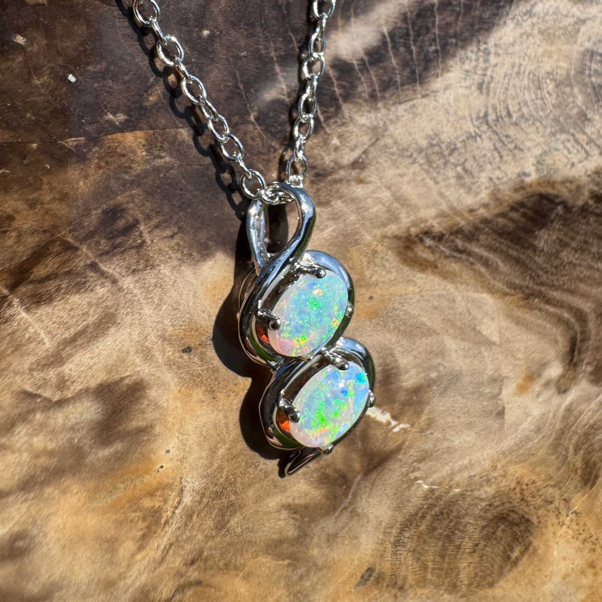 0.8ct Coober Pedy Opal Pendant Necklace ~ 'Mount Buller Sparkle' | 14ct White Gold | Solid Australian Opal