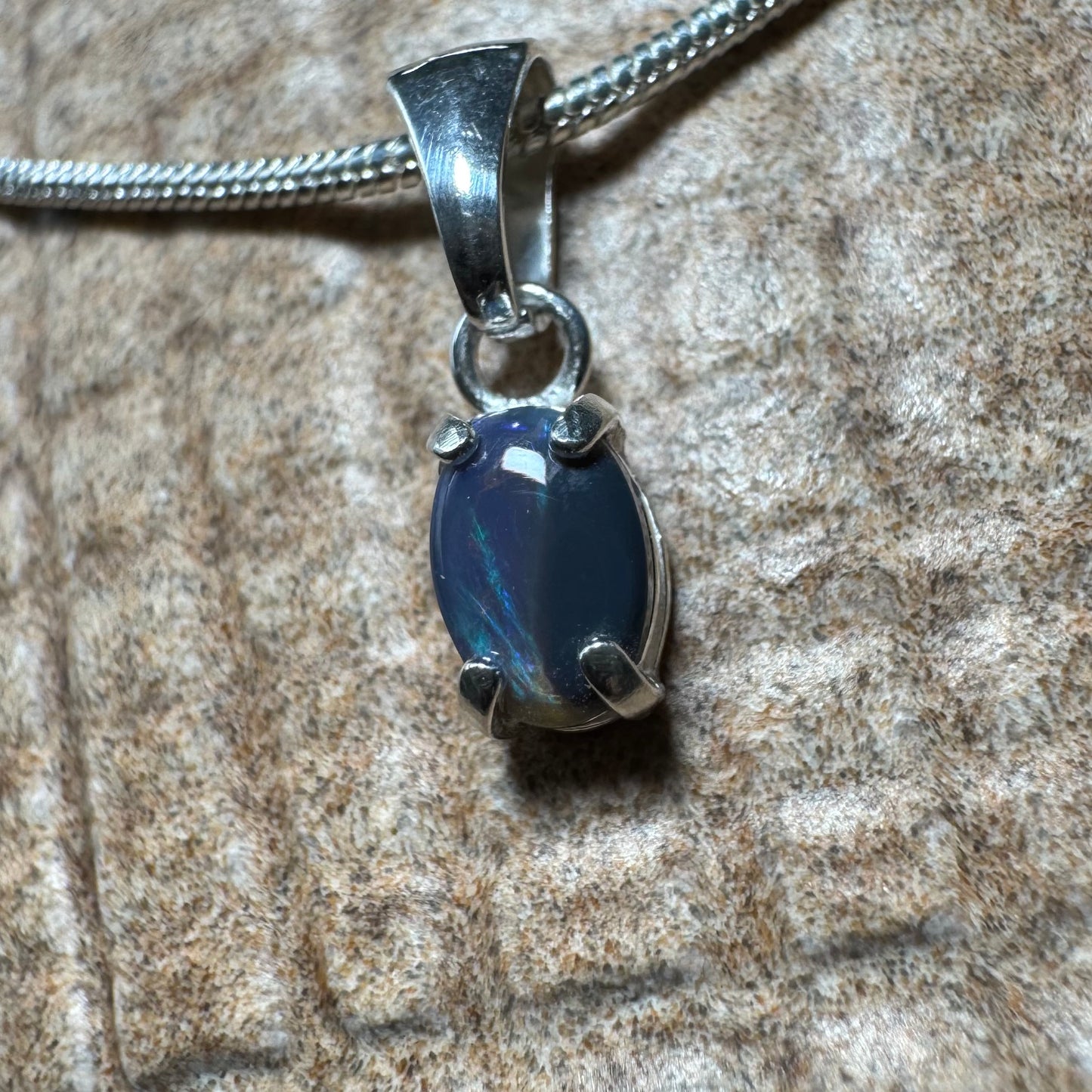 'Great Barrier Radiance' ~ Handcrafted 0.6ct Solid Lightning Ridge Opal Sterling Silver Pendant