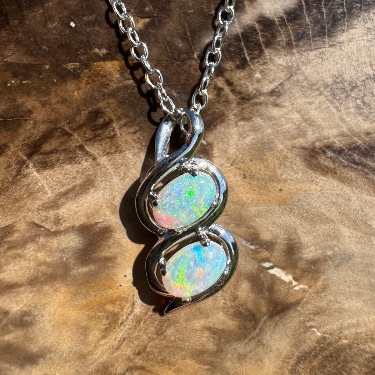 0.8ct Coober Pedy Opal Pendant Necklace ~ 'Mount Buller Sparkle' | 14ct White Gold | Solid Australian Opal