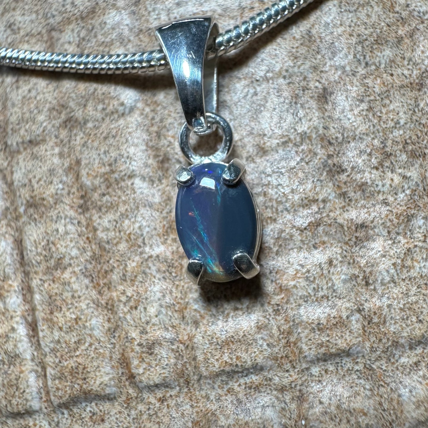 'Great Barrier Radiance' ~ Handcrafted 0.6ct Solid Lightning Ridge Opal Sterling Silver Pendant