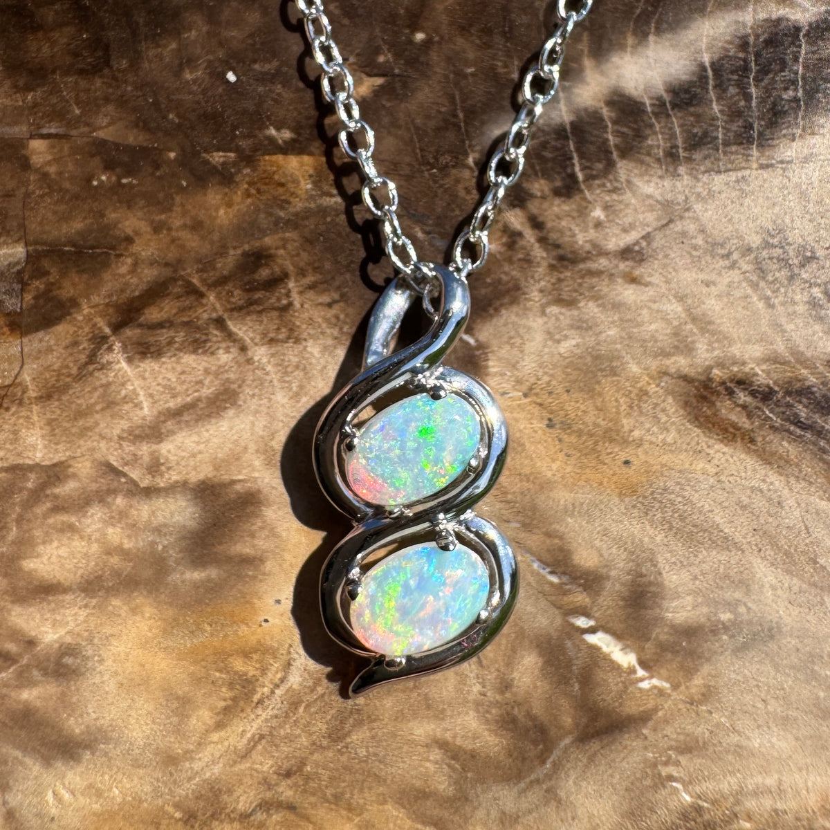 0.8ct Coober Pedy Opal Pendant Necklace ~ 'Mount Buller Sparkle' | 14ct White Gold | Solid Australian Opal