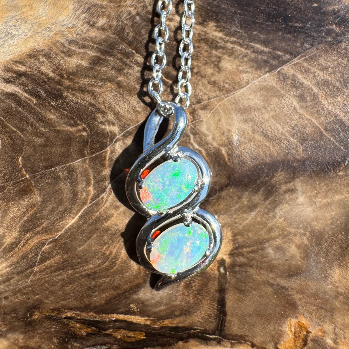 0.8ct Coober Pedy Opal Pendant Necklace ~ 'Mount Buller Sparkle' | 14ct White Gold | Solid Australian Opal