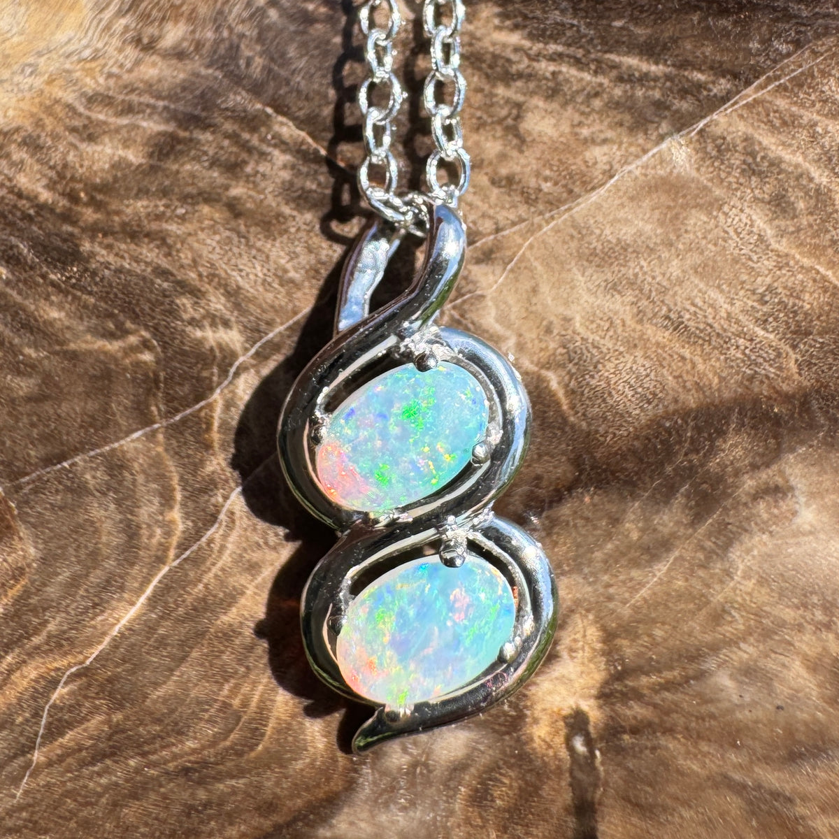 0.8ct Coober Pedy Opal Pendant Necklace ~ 'Mount Buller Sparkle' | 14ct White Gold | Solid Australian Opal