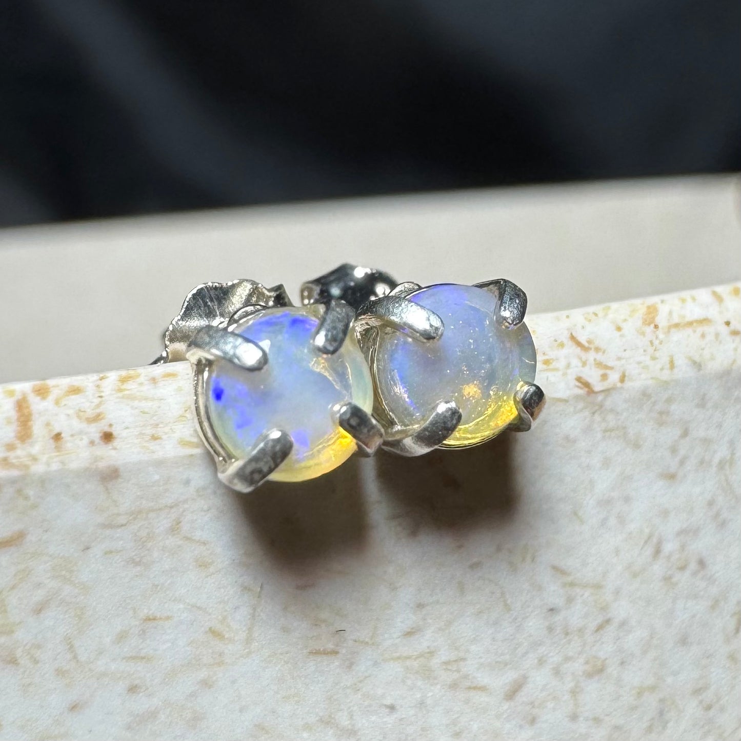 'Bungle Bungle Glow' ~ Handcrafted 0.7ct Solid Lightning Ridge Opal Earrings